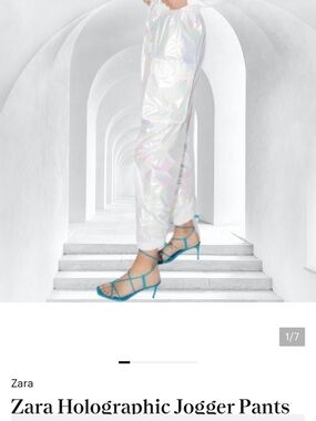 Zara Holographic Jogger Pants White Drawstring